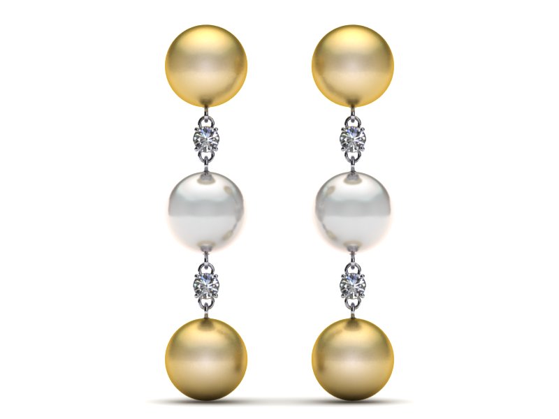 Tahitian, Golden South Sea Triple Pearl Earring