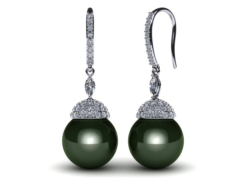 Tahitian Pearl and Diamond Crown Drop Earring
