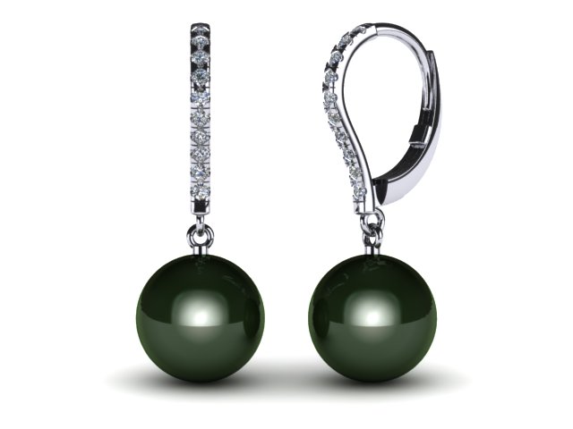 Tahitian Diamond Lever Back Pearl Earring
