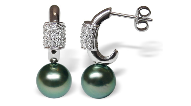 Sidonia a Black Tahitian South Sea Cultured Pearl Earrings