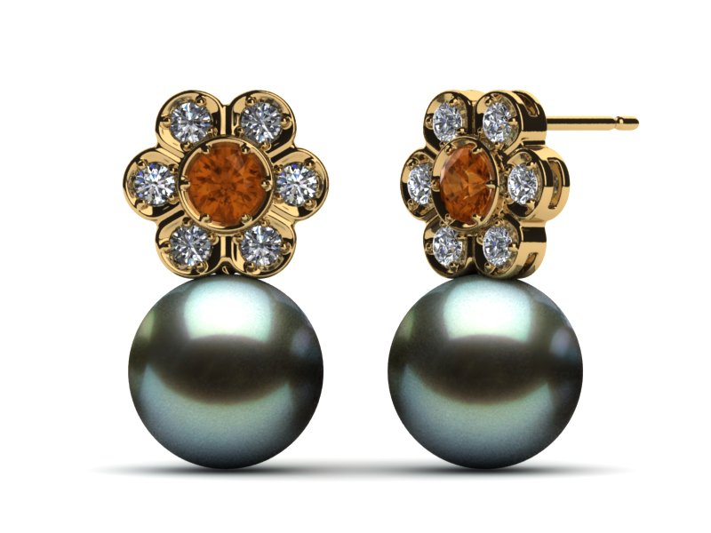 Tahitian Pearl Flower Gemstone Earring