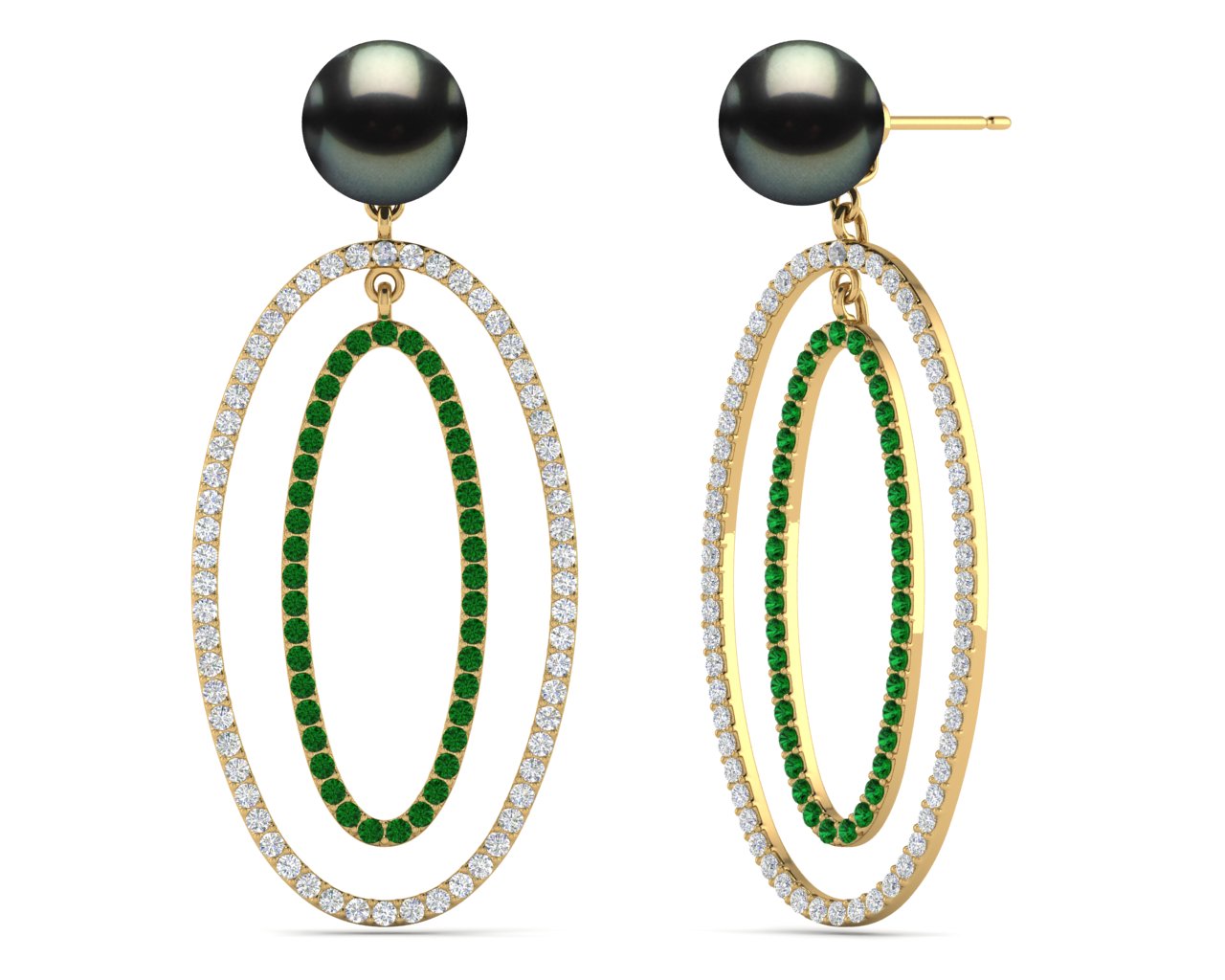 Tahitian Pearl Oval Double Hoop Earring