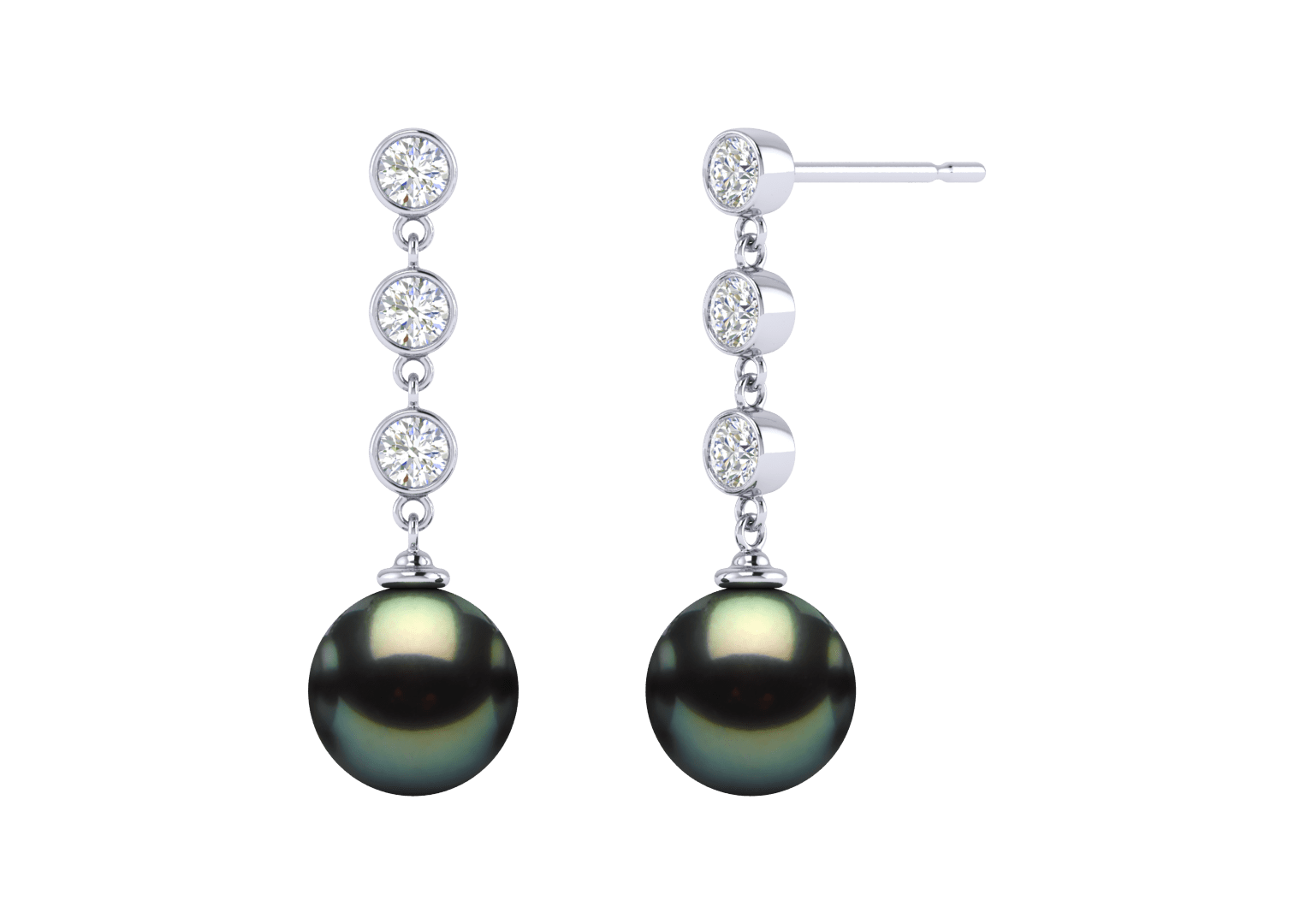 Black Tahitian Pearl and 3 Diamond Drop