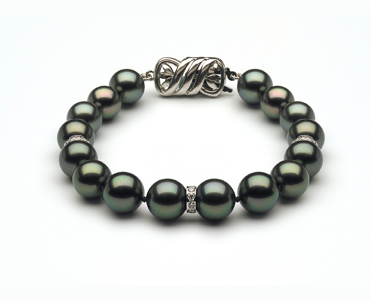 10 to 11mm Tahitian Pearl Bracelet with Diamond Rondells