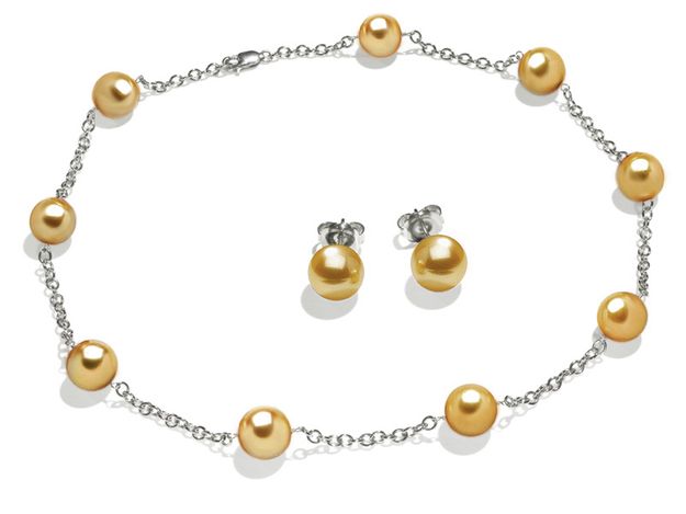 10 x 11mm Golden South Sea Cultured Pearl Tin Cup Necklace