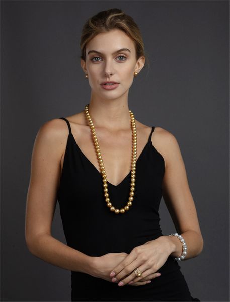 10 x 12mm Opera Golden Pearl Necklace
