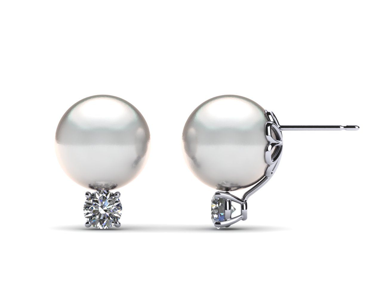 10mm White South Sea Pearl Earring & .50 carat tw Diamond