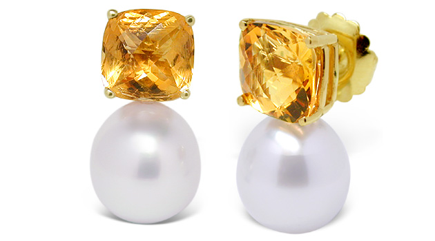 11 x 12mm White South Sea Pearl Drop and Gemstone Earring