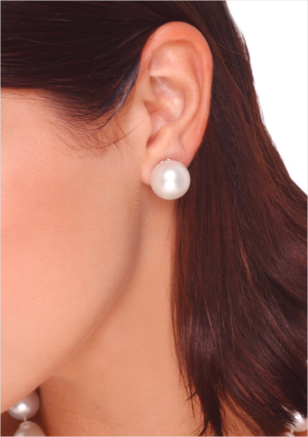 15mm White Australian South Sea Cultured Pearl Stud Earrings