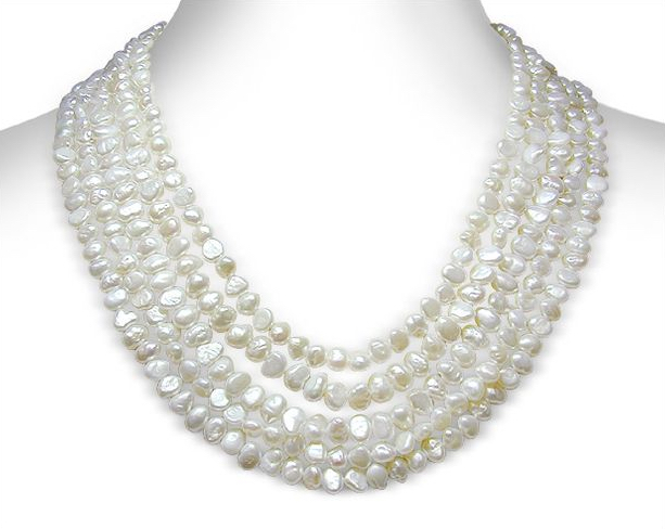 4 x 4.5 mm Biwa Freshwater Cultured Pearl 5 Strand Necklace