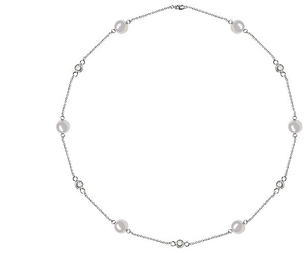 6 x 6.5 mm Pearl and Diamond Tin Cup Necklace