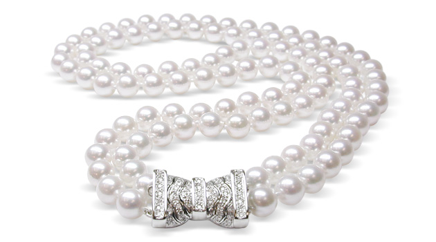 7.5x8 mm AA Quality Japanese Akoya Pearl Double Strand Necklace
