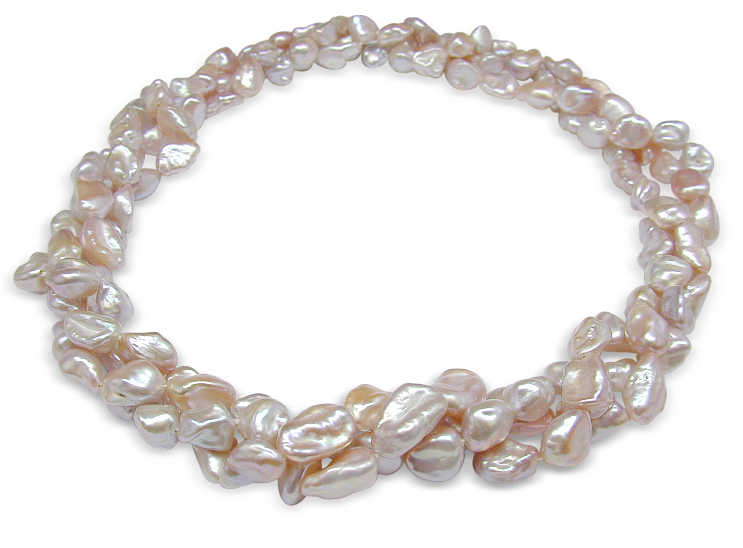 7mm Freshwater Biwa Nugget 16 inch Pearl Triple Strand Necklace