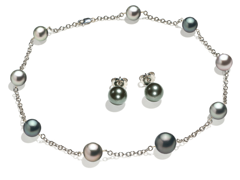 8 x 8.5mm Multicolor Tahitian Cultured Pearl Tin Cup Necklace