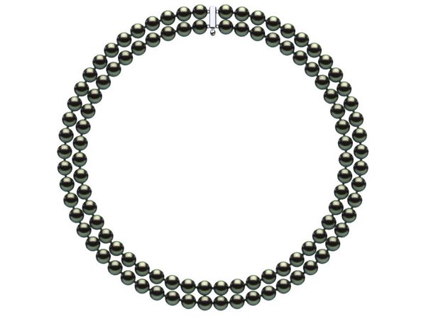 7 x 8mm Black Green Freshwater Double Strand Pearl Choker