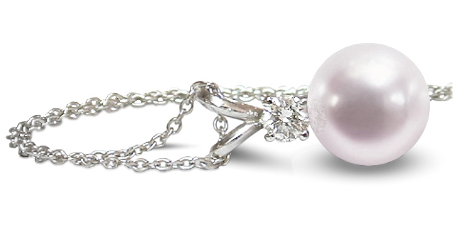 8mm Cultured Pearl and Diamond Pendant Necklace with .15 Carat T.D.W.