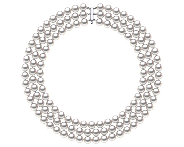 9 x 9.5mm Triple Strand Akoya Pearl Necklace