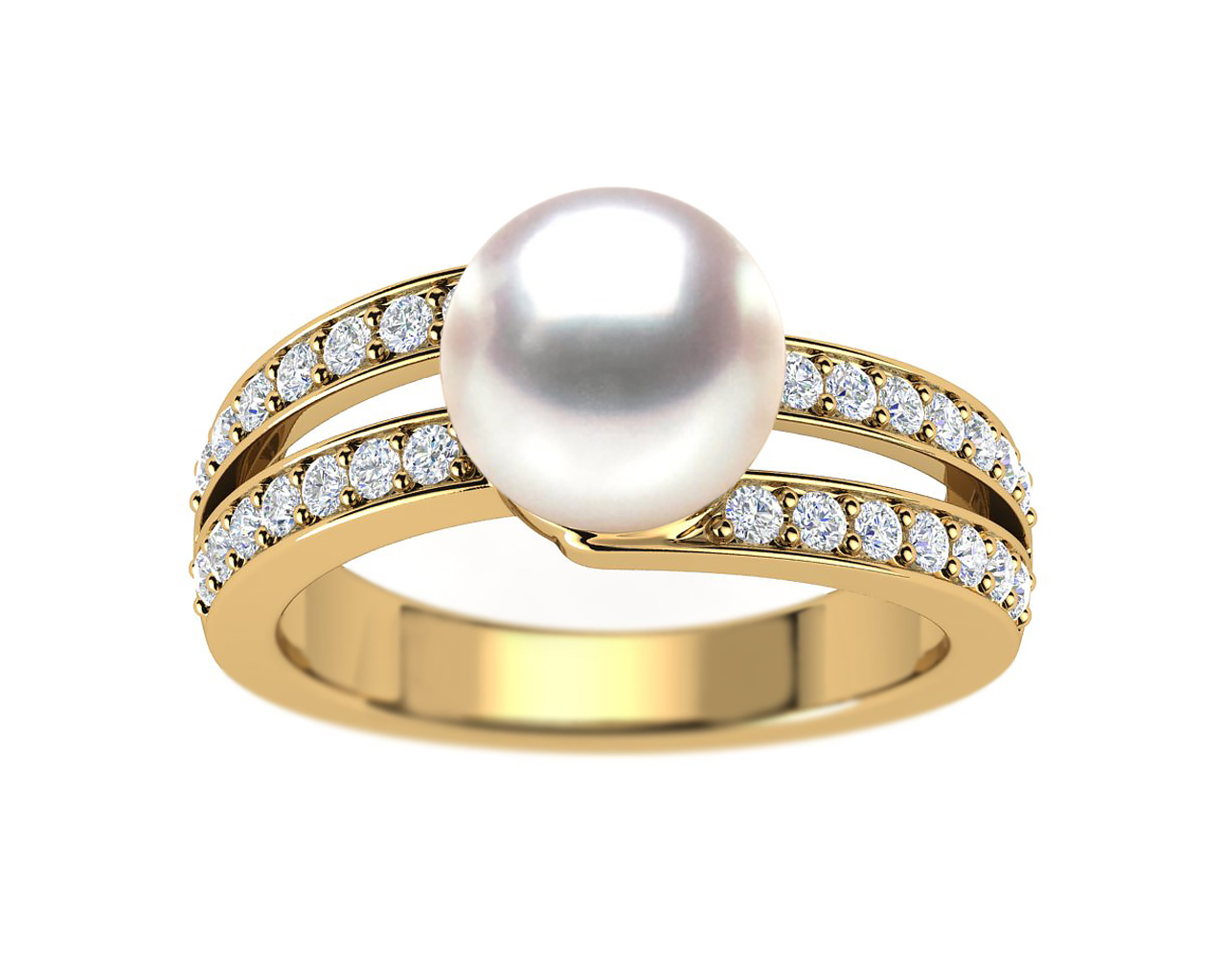 8.8 to 9mm Akoya TRUE AAA Quality Doda Ring 18K Yellow Gold | 28 round brilliant 1.6mm Diamonds G color SI Clarity