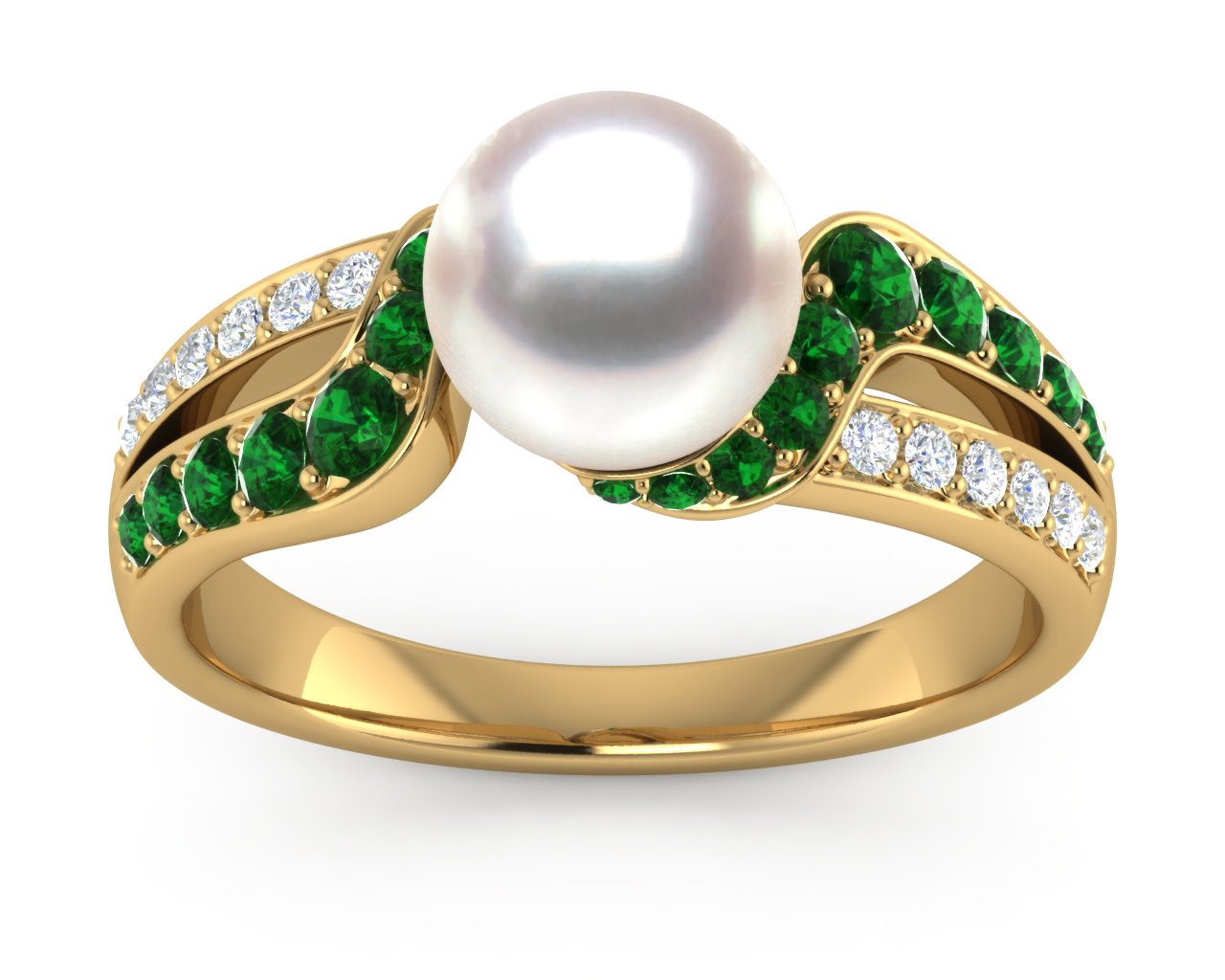 Akoya Pearl & Green Emerald Bluefin Ring