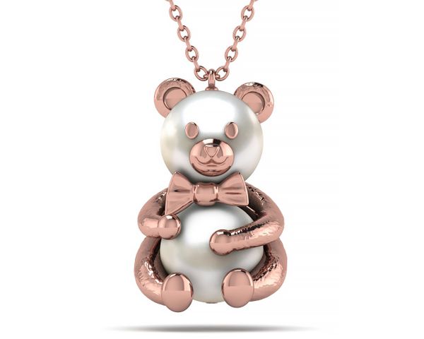 Akoya Pearl Teddy Bear Hugging Necklace