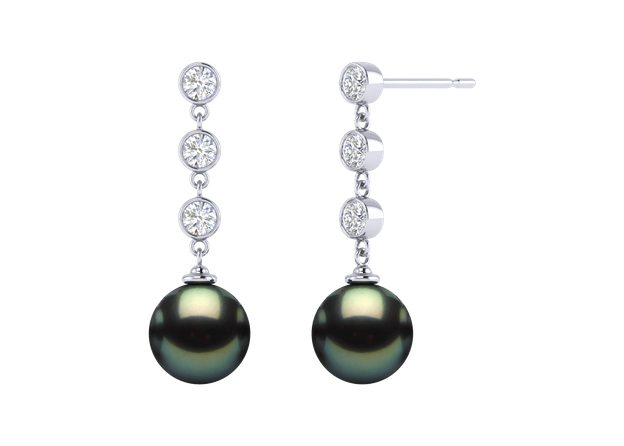 Black Tahitian Pearl and 3 Diamond Drop