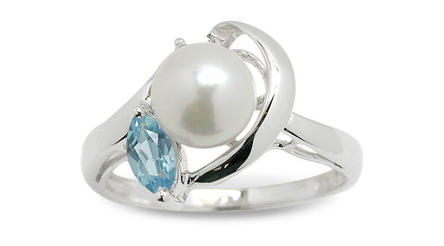 Blue Aqua a Japanese Akoya Cultured Pearl Ring