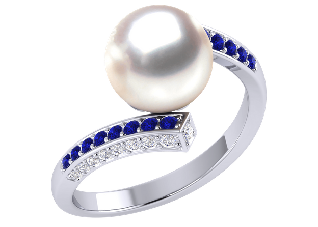 Blue Muse a Japanese Akoya Cultured Pearl Ring
