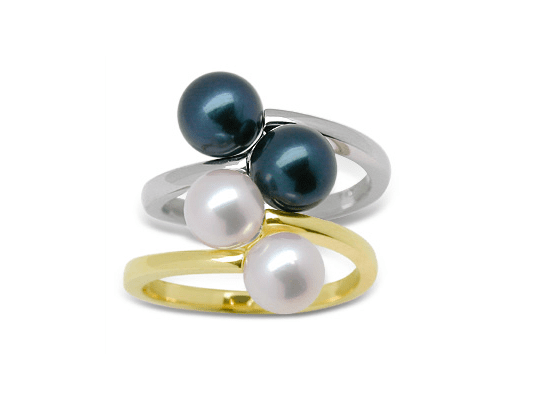 Both Twin Pearl Japanese Akoya Cultured Pearl Ring Set