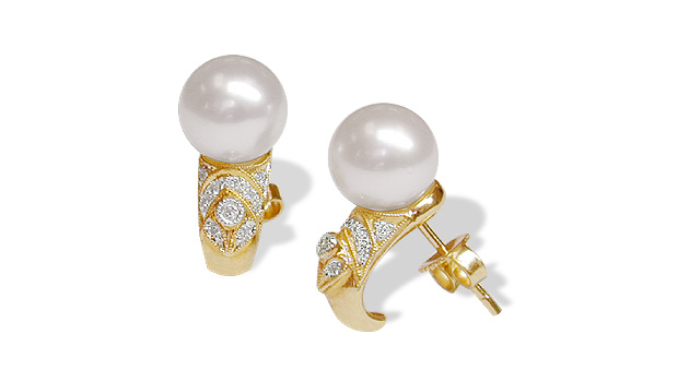 Byzantine Style Pearl and Diamond Earrings