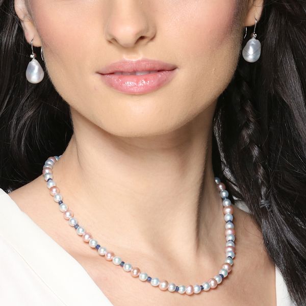 White, Pink Pearl & Sapphire Briolette Spiritual Necklace