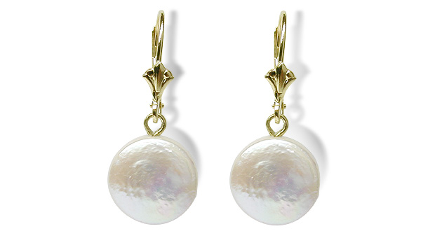 Cultured Dangle Coin Pearl Earrings - 13MM