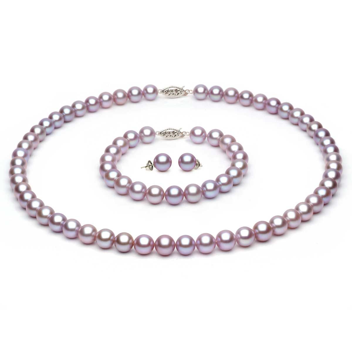 Complete set of AAA Quality 6.5-7.0 mm Lavender Freshwater Pearls