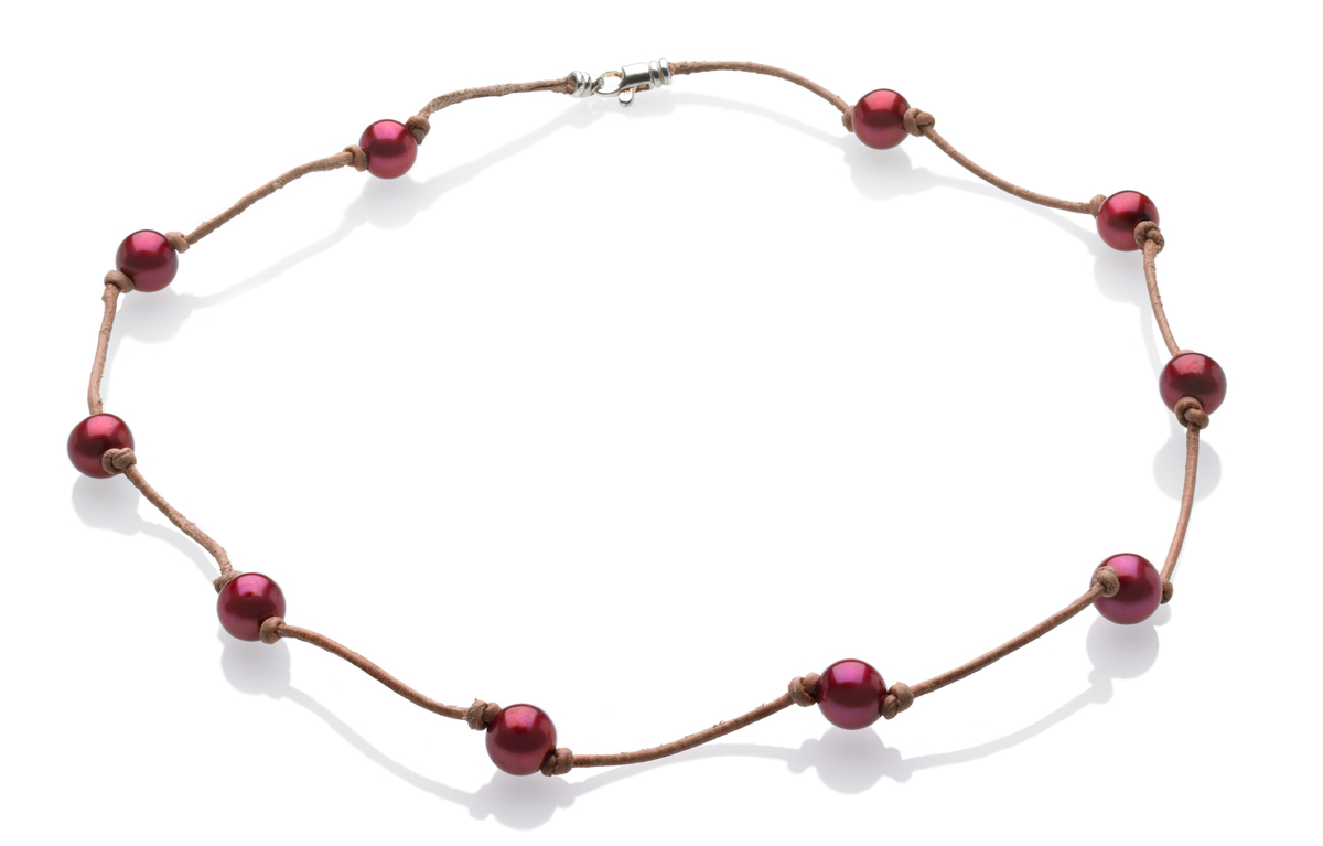 Cranberry and Leather Necklace