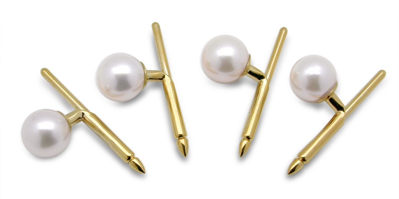 Cuff Link Buttons - Japanese Akoya Cultred Pearl - 14K Gold