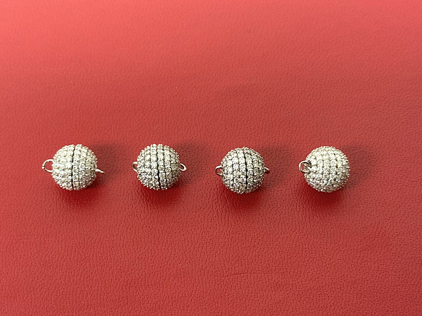 Four 14k White Diamond Ball Clasps with Lab Diamonds