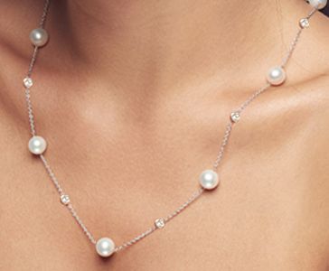 7.5 x 8 mm Cultured Pearl and Diamond Tin Cup Necklace