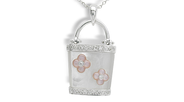 SOLD - Floral White Gold Mother of Pearl Pendant