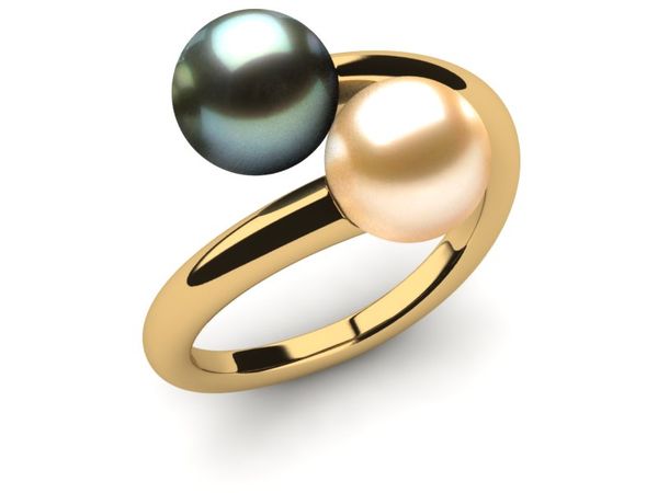 Golden & Black Tahitian South Sea Pearl Twin Ring