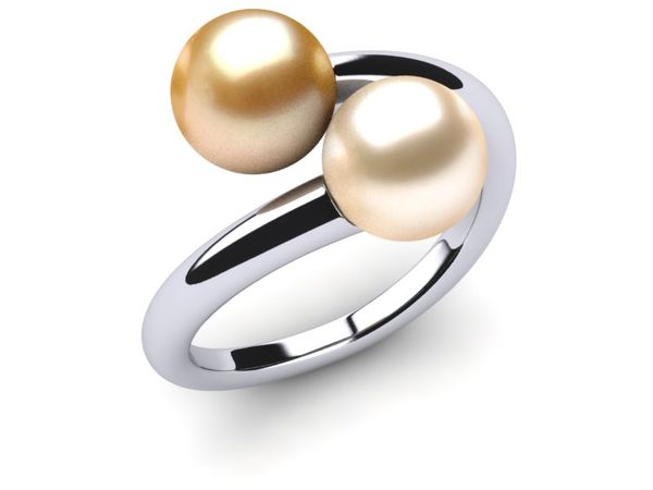 Golden & Light Cream South Sea Pearl Twin Ring