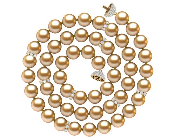 Golden South Sea Pearl Diamond Rondell Necklace