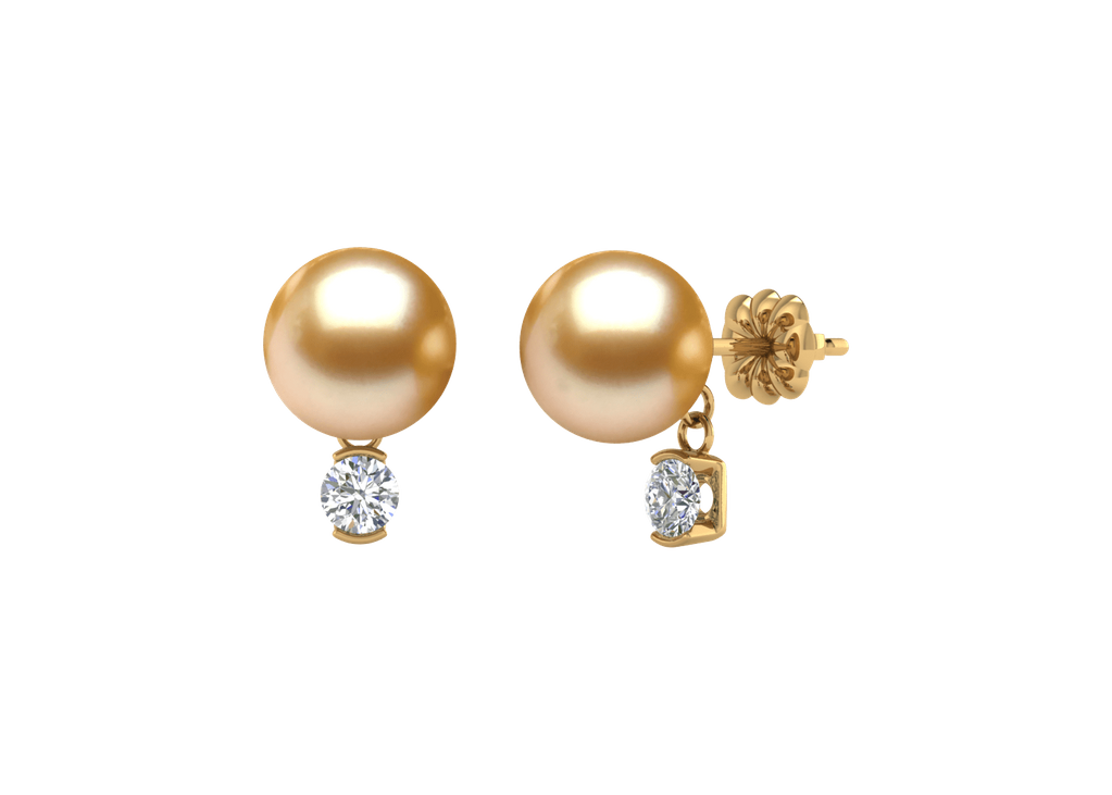 Golden Pearl Earring with Diamond Dangle