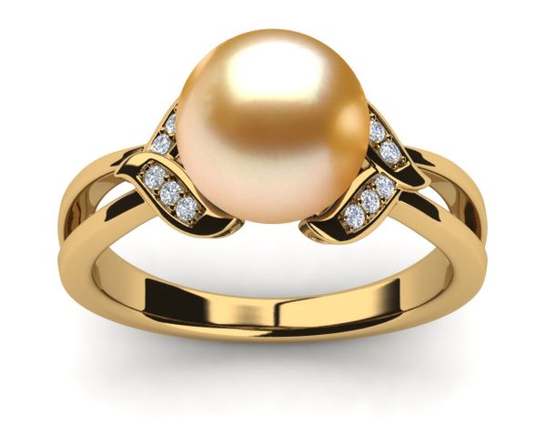 Golden South Sea Pearl Leaf Ring
