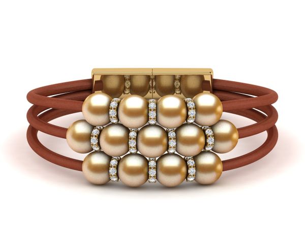 Golden Pearl Rondell Leather Bracelet
