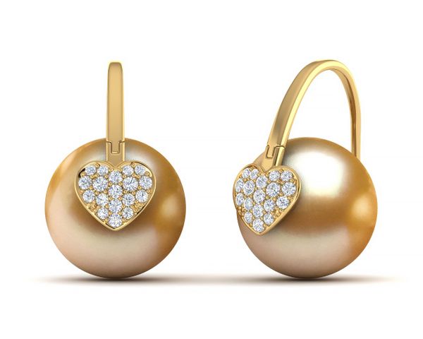 Golden South Sea Pearl Arc De Triomphe Heart Earring