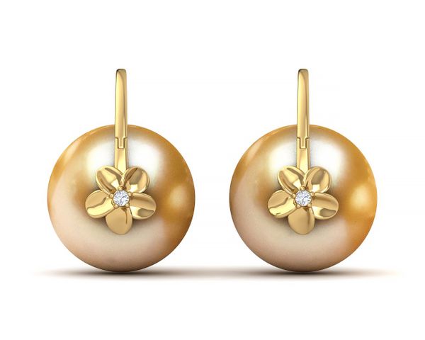 Golden South Sea Pearl Arc De Triomphe Hibiscus Earring