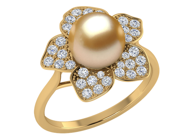 Golden South Sea Pearl Ring Daffodil Style