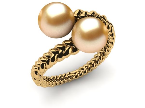 Golden South Sea Pearl Twin Weave Ring