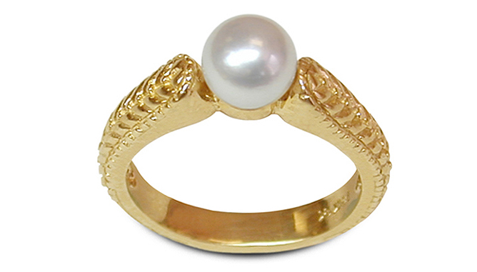 Golden Weave a Japanese Akoya Cultured Pearl Ring
