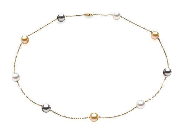 Golden White Grey Pearl Tin Cup Necklace