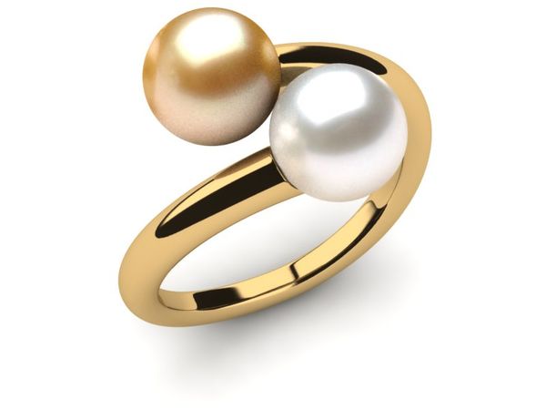 Golden & White South Sea Pearl Twin Ring
